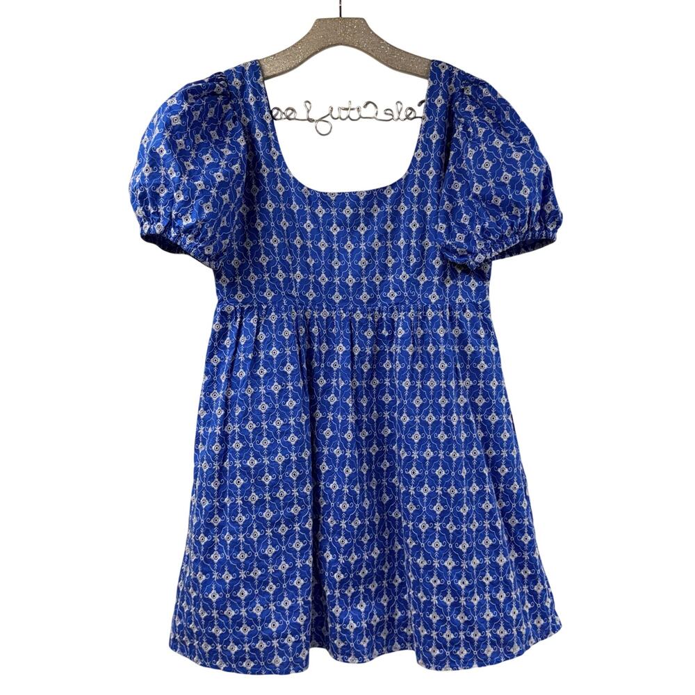 Rhode x Target Blue Embroidered Eyelet Dress Square Neck Puff Sleeve - Picture 8 of 10